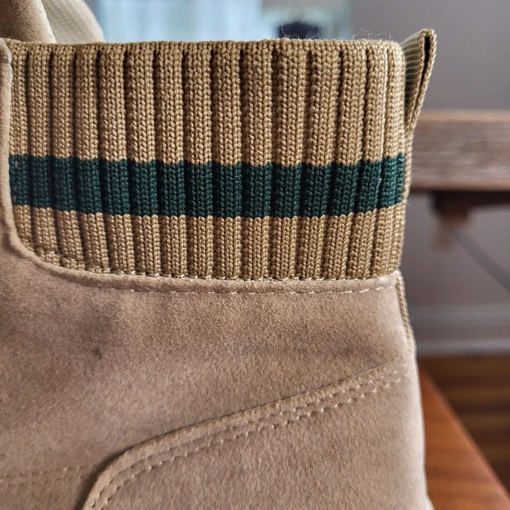 P.V.C Tan Suede Knit Collar Combat Boots Lug Sole Mens Size 43 Streetwear